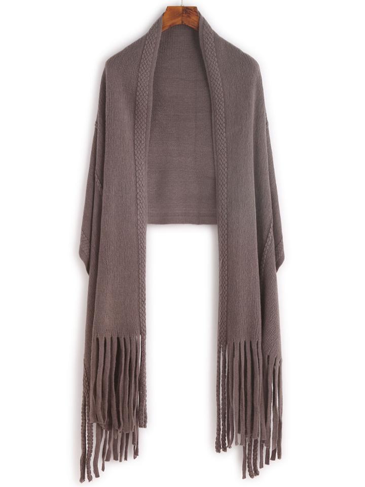 Shein Grey Textured Long Fringe Shawl Scarf