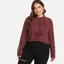 Shein Plus Flounce Neck Lace Cuff Top