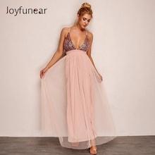 Shein Plunging Neck Sequin Bodice Mesh Overlay Dress