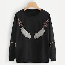 Shein Plus Zip Appliques Sweatshirt