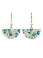 Shein Blue Wood Sector Pattern With Simulated-pearl Drop Earrings