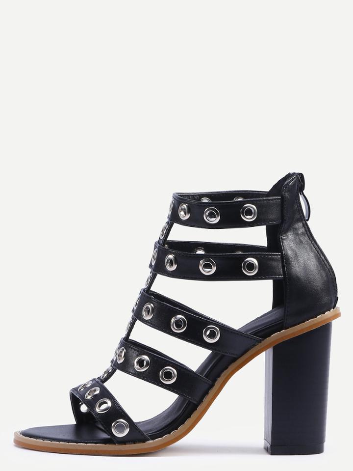 Shein Black Peep Toe Eyelet Chunky Sandals
