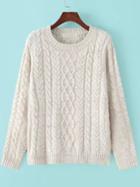 Shein Beige Round Neck Cable Knit Sweater