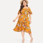 Shein Plus Cold Shoulder Flounce Embellished Dress