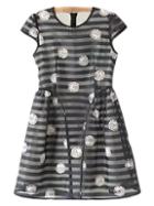 Shein Multicolor Stripe High Waist Organza Print Dress