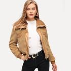Shein Faux Leather Trim Teddy Jacket
