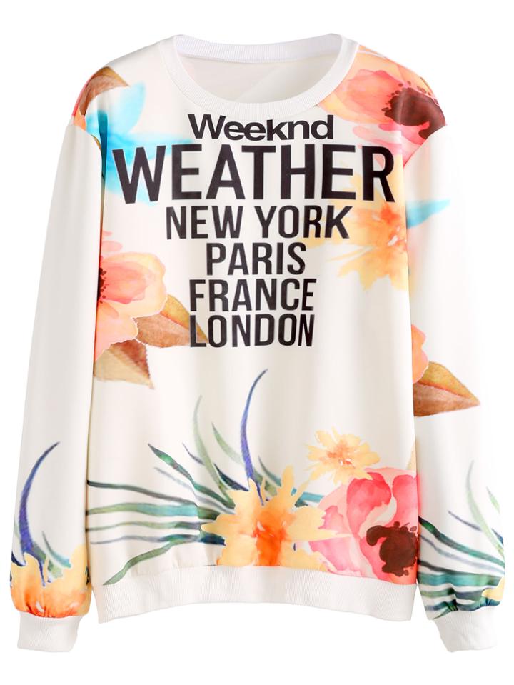 Shein Multicolor Floral & Letters Print Sweatshirt