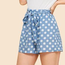 Shein Polka Dot Denim Shorts With Belt