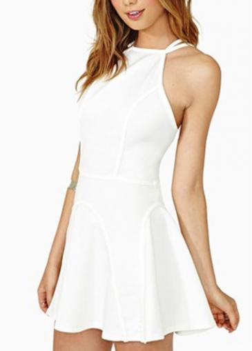 Rosewe Chic Open Back Strap Design White A Line Dress