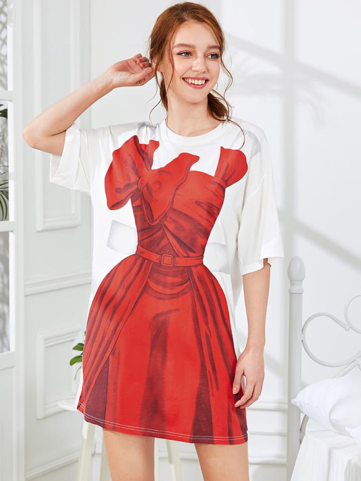 Shein Dress Print Drop Shoulder Nightdress