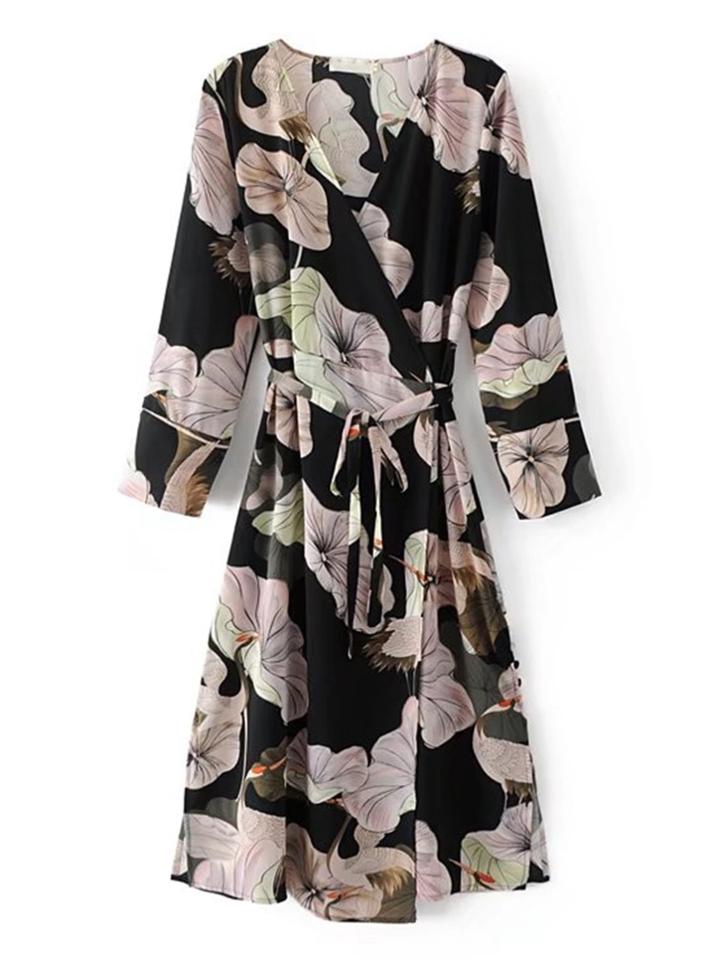 Shein Self Tie Surplice Floral Dress