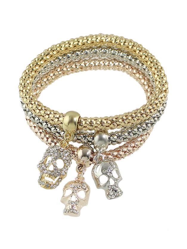 Shein Multicolors Rhinestone Skull Charms Chain Bracelet Set