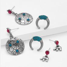 Shein Elephant & Horn Design Earring Set 3pairs