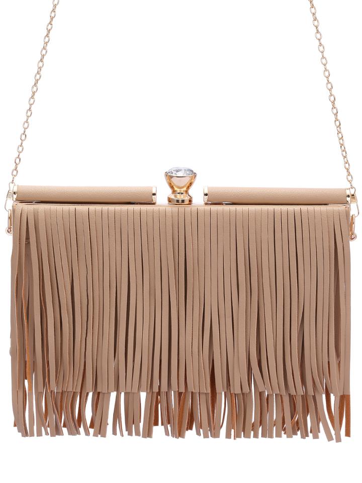 Shein Apricot Diamond Chain Fringed Banquet Bag