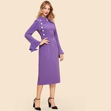 Shein Bell Sleeve Solid Collar Dress