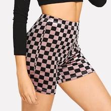 Shein Checked Print Velvet Cycling Shorts