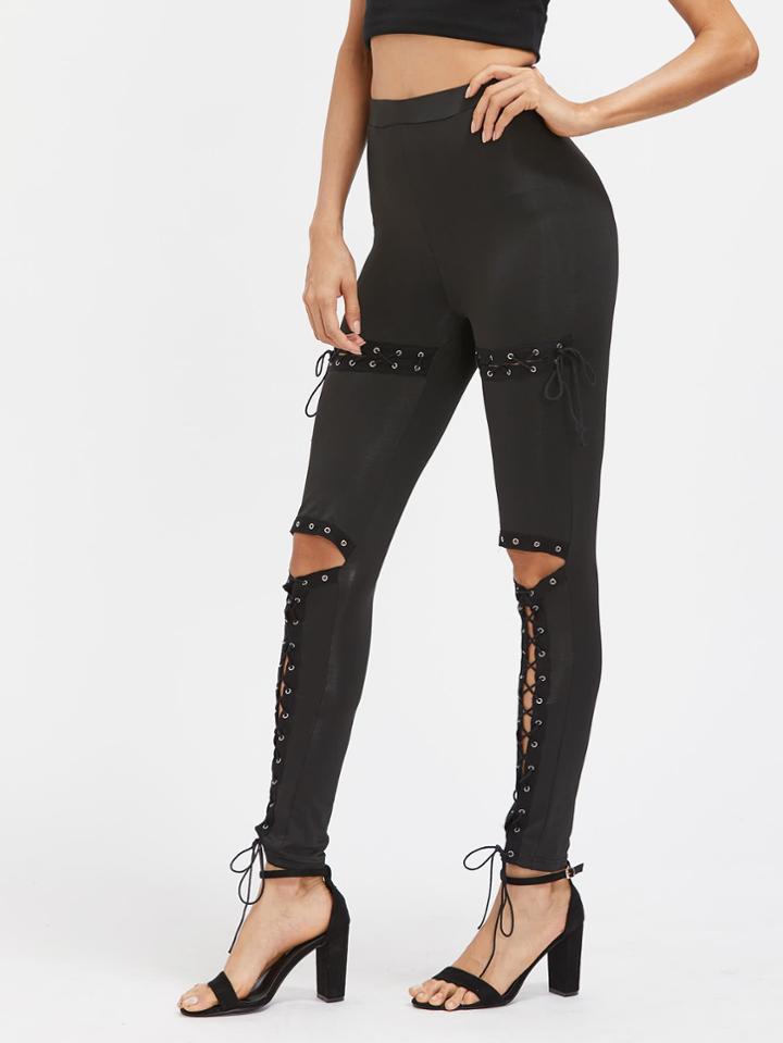 Shein Lace Up Grommet Leggings