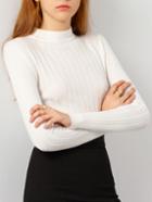 Shein White Stand Collar Vertical Stripe Knitwear