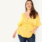 Shein Plus Button Detail Solid Batwing Top