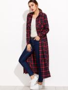 Shein Tartan Plaid Chest Pockets Longline Shirt