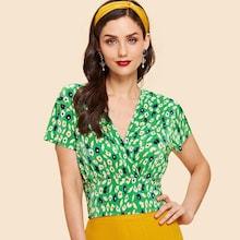 Shein Daisy Print Crop Wrap Top