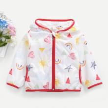 Shein Girls Watercolor Cartoon Pattern Hooded Coat