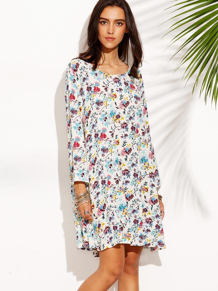 Shein Floral Print Long Sleeve Shift Dress