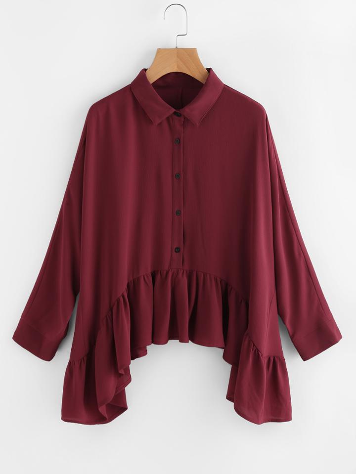 Shein Frill Trim Hanky Hem Blouse