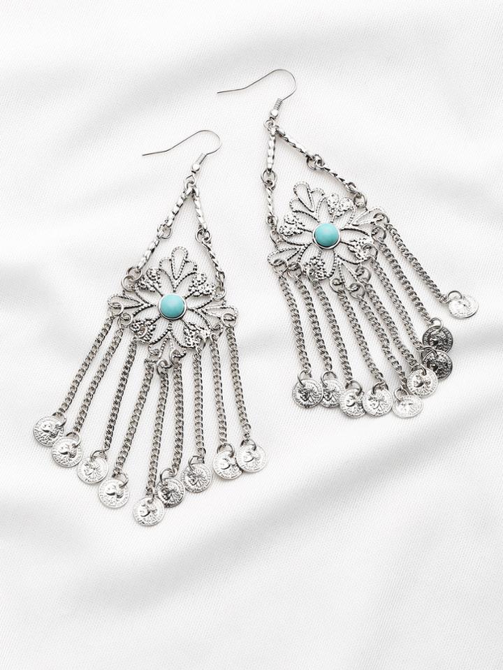 Shein Coin Fringe Embellished Statement Earrings