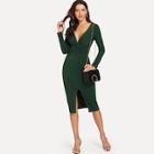 Shein Deep V Neck Twist Front Split Dress