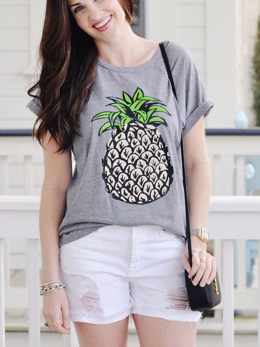 Shein Pineapple Print Loose T-shirt