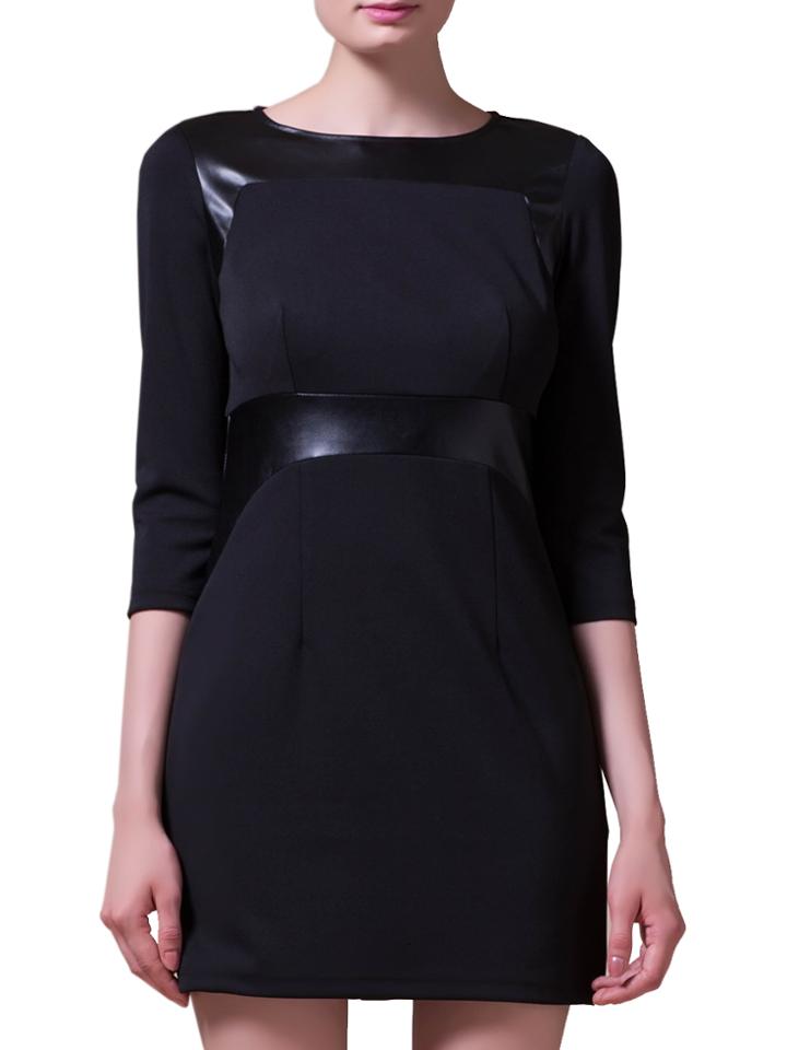 Shein Black Contrast Pu Short Sheath Dress