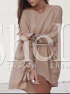 Shein Mocha Camel Sophisticated Baggy Long Sleeve Bat Sleeve Designer Loose Dress