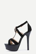 Shein Faux Black Suede Strappy Platform High Heel Sandals