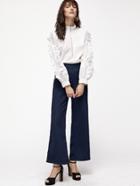 Shein Ruffle Collar And Sleeve Half Zip Blouse