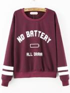 Shein Burgundy Round Neck No Battery Print Sweatshirt