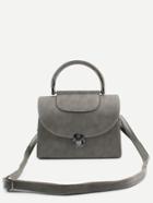 Shein Grey Pu Pushlock Closure Flap Handbag With Strap