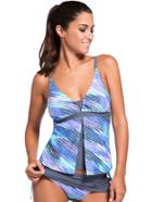 Shein Blue Print V Neck Tankini With Skort