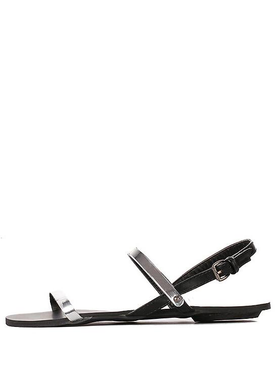 Shein Metal Plate Strap Flat Sandals - Black