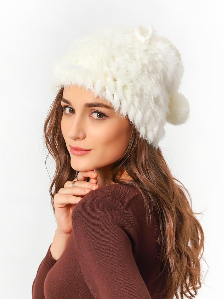 Shein White Twisted Ball Rabbit Fur Hat
