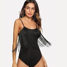 Shein Fringe Embellished Open Back Cami Bodysuit
