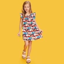 Shein Girls Ruffle Detail Argyle Print Dress