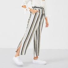 Shein Girls Ruffle Waist Striped Belted Pants