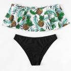 Shein Tropical Print Flounce Bardot Bikini Set