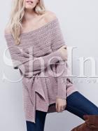 Shein Purple Long Sleeve Off The Shoulder Split Sweater