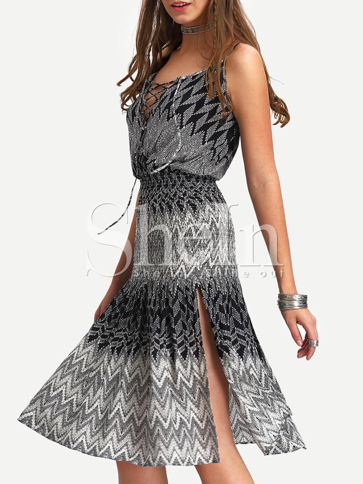 Shein Multicolor Spaghetti Strap Lace Up Boho Dress