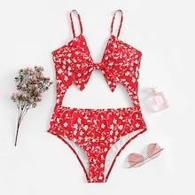 Shein Knot Front Random Calico Print Swimsuit