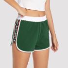Shein Lettering Tape Side Curved Hem Shorts
