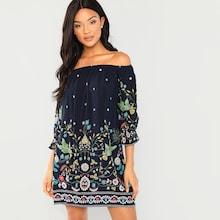 Shein Off Shoulder Flower Print Dress