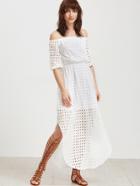 Shein White Off The Shoulder Eyelet Embroidered Dress